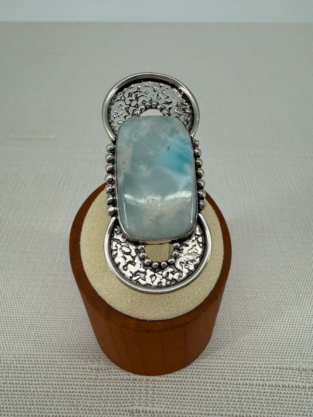 Larimar Sterling Silver Statement Ring Size 7.5 Blue Gemstone Boho